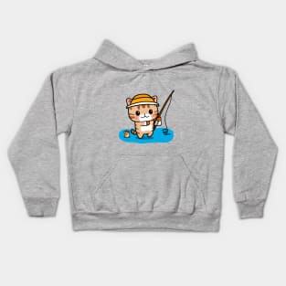 Cat Fishing for Dinner - Cute, and Funny Kawaii Cat Kids Hoodie